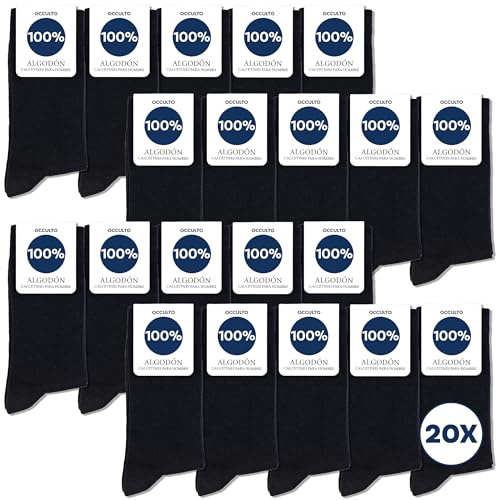 Occulto Herren 100% Baumwolle Socken 10-20er Pack (Modell: Ingo) 43-46 20 Paar | Schwarz