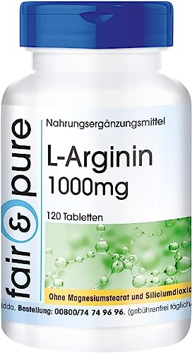 Fair & Pure L-Arginin 1000 mg, 120 Tabletten, hochdosiert, Nahrungsergänzungsmittel vegan ohne Magnesiumstearat, in Deutschland hergestellt