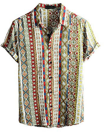 VATPAVE Mens Short Sleeve Button Down Shirts Summer Shirt XL Yellow