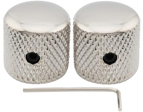 Musiclily Pro 1/4 Zoll Stahl Gitarren Knöpfe Dome Knobs mit Schraubbar Universeller Fitting für Strat Tele E-Gitarre oder Precision Bass, Nickel (2 Stück)