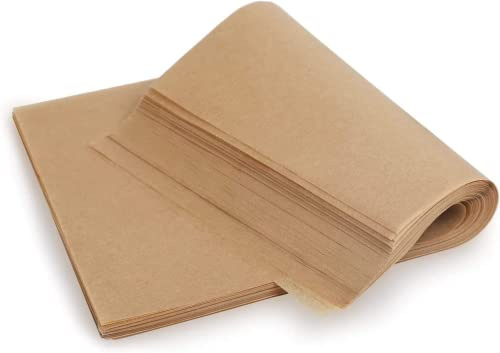 100 Sheets 20 * 30cm Brown Pre-Cut Baking Parchment Paper for Kitchen Cooking Pastries Catering Use Non-Stick Unbleached Dual-Sided Siliconized Recyclable Oven Safe Baking Paper