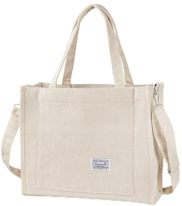Bolsa de pana de gran capacidad, bolsas de hombro con cremallera, bolsa de cordón gruesa y repelente al agua para niñas, mujeres, mujeres, bolsa de compras casual para viajes, citas, trabajo, uso