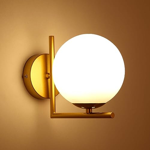 KRUIHAN Moderne Gold Wandleuchten,Innenwandbeleuchtung Leuchten mit Glasschirm,LED Wandleuchten Wandleuchten Wandleuchte für Schlafzimmer Nachttisch Flur Wohnzimmer (Stil A,Gold)