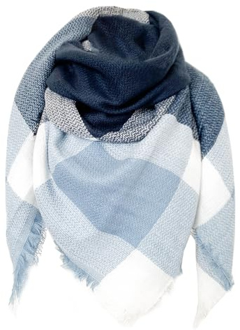 FIFTHAVE Écharpe Femme Homme Châle Cachemire Ecossaise Mode Ponchos Plaid Foulards Automne Hiver Oversize Cape Glands Scarf Carreaux Chaud Carrée Souple Étole Couvertures Bleu clair