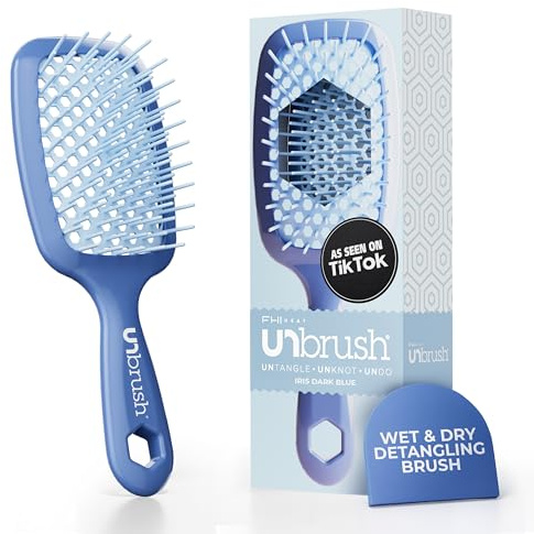 FHI Heat UNbrush Detangling Brush for Pain-Free Brushing on All Wet or Dry Hair Types — Durable DuoFlex Anti-Static Bristles, Lightweight Handle, Vented Hair Brush, Iris Dark Blue