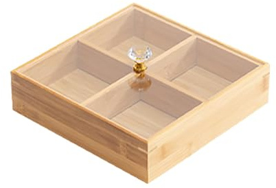 Generic Dried Fruit Storage Tray with Lid Appetizer Platter Serving Platter for Sundries Cookies, 4 Grids, Beige
