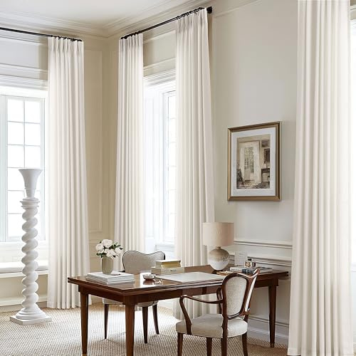 Natural Pinch Pleated Linen Curtains 96 Inches Long for Living Room Semi Sheer Light Filtering Custom Made Pinch Pleat Drape with Hooks Rings Back Tab Neutral Boho Cream Ivory 96 Inch Bedroom Curtain