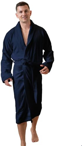 SIEGENTHAL® Herren Bademantel Frottee Velours 100% Baumwolle mit Schalkragen - Dunkelblau XL -XXL