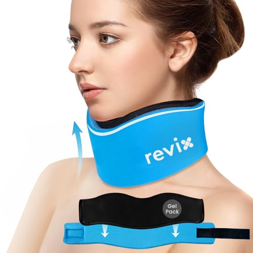 REVIX Bandage de nuque doux et réglable avec pack de gel chaud/froid pour soulager les douleurs cervicales et le cou de soutien de la nuque pour dormir, stabilise et soulage