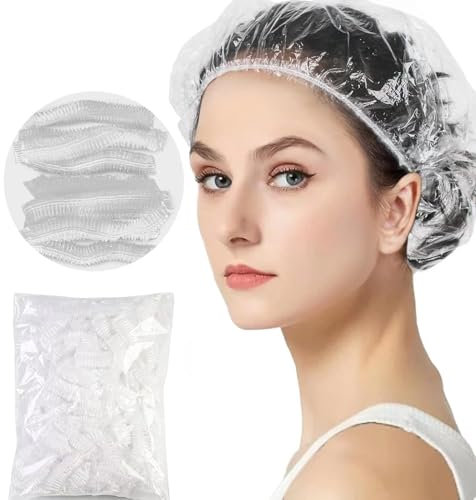 100 Pcs Shower Caps Disposable, Waterproof Hair Caps, Waterproof Shower Cap, shower cap for women, Plastic Shower Caps for Hair Treatment for Salon, Spa, Travel, Home Use, Hotel, Shower