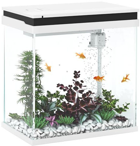 PawHut Petit Aquarium Complet 14L, Aquarium en Verre, avec système de Filtration, éclairage LED, Pompe à Eau, Couvercle, pour Poissons tropicaux, Rouges, Blanc
