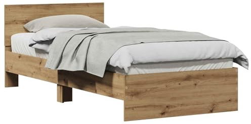 vidaXL Struttura del letto con testiera Rovere artigianale 90 x 190 cm, Letto moderno con testiera, mobili urbani per appartamenti, salvaspazio, robusto e comodo per la camera
