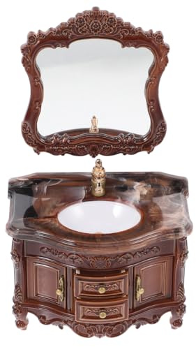 jojofuny 1 Set Antique Style Miniature Dollhouse Bathroom Sink Cabinet with Mirror Realistic Wash Basin Model for Creative Dollhouse Decor Retro Appeal Functional Design for Mini Scenes