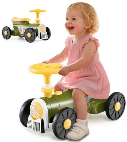 COSTWAY Porteur Enfant en Forme Train avec Volant & Son de Sifflet, Voiture à Pousser Enfant avec Phare Simulé, Espace Caché sous Siège & 4 Roues, Charge 15kg pour Bébé de 19-36 Mois (Vert)