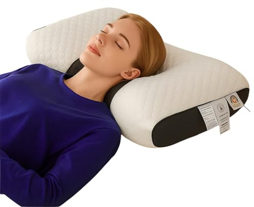 Knitted Neck Pillow Orthopedic Contour Cervical Pillow with 3D SPA Massage Design for Neck Strain Relief & Shoulder Pain Relief | Soft & Breathable Cover for All Sleeping Positions (White)