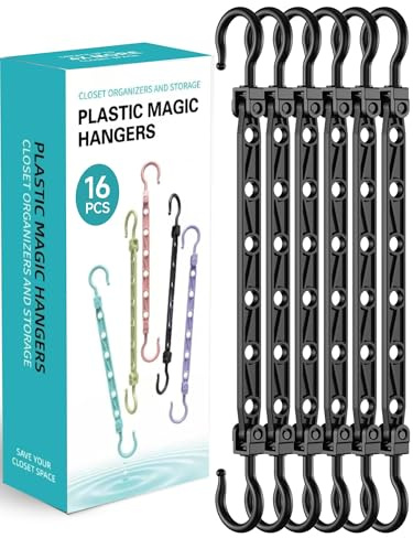 Latoxcaa Space Saving Hangers for Clothes, 16 Pcs Magic Hangers with 6 Holes & 360° Swivel, Wardrobe Organiser Hanger Hooks, Sturdy for Heavy Clothes, Dorm Essentials for Girls, Black