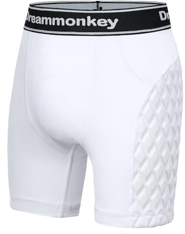 Dreammonkey Toddler Boys Baseball Padded Sliding Shorts Cup Pocket Athletic Compression Underwear for Football (White,3T)