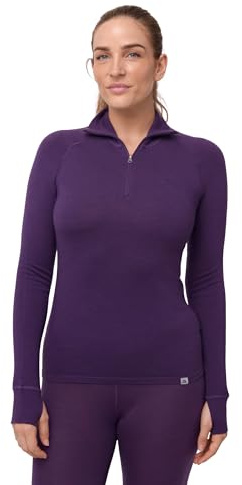 DANISH ENDURANCE Maglia Termica Donna in Lana Merino, Manica Lunga, per Sci, Trekking, Escursionismo Viola M