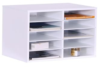 Relaxdays Dokumentenablage Bambus, DIN A4, 10 Fächer, Büro, Home Office, HxBxT 31x49x31 cm, Schreibtisch Organizer, weiß