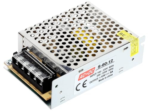 12V 5A 60W Fuente de Alimentación Conmutada, Fuente DC Regulada Universal Transformador LED Convertidor de Voltaje AC 230V a DC 12 Volt Adaptador para Tiras LED, Impresora 3D, Radio