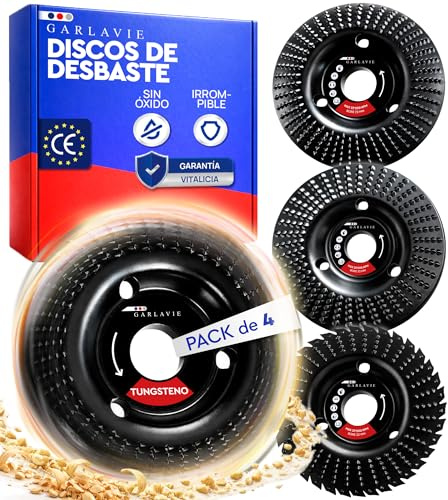 Garlavie Professionale Disco Legno 115 mm per Smerigliatrice Angolare – Set 4 Pezzi con Raspa, Fresatore, Sagomatura e Fresa Radici