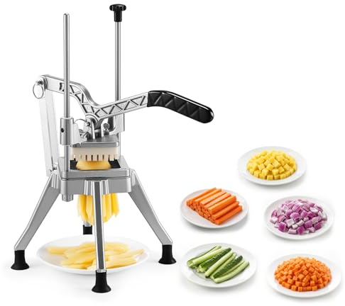 VEVOR Cortador de Patatas Fritas con Cuchilla de Acero Inoxidable 0,6 cm, Cortadora de Patatas con Mango Ergonómico y Patas de Goma Antideslizantes, Cortador de Verduras para Restaurantes, Cocinas