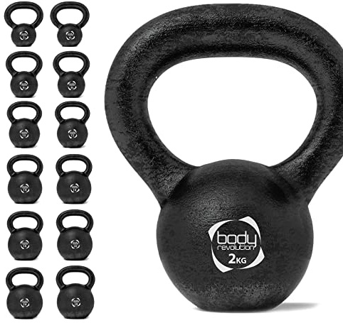 Body Revolution - Cast Iron Kettlebell Weight Set - 2kg 4kg 6kg 8kg 10kg 12kg 14kg 16kg 18kg 20kg 24kg 28kg Kettlebells - Cardio, Aerobics & HIIT Kettle Bell Exercise Weights & Gym Equipment