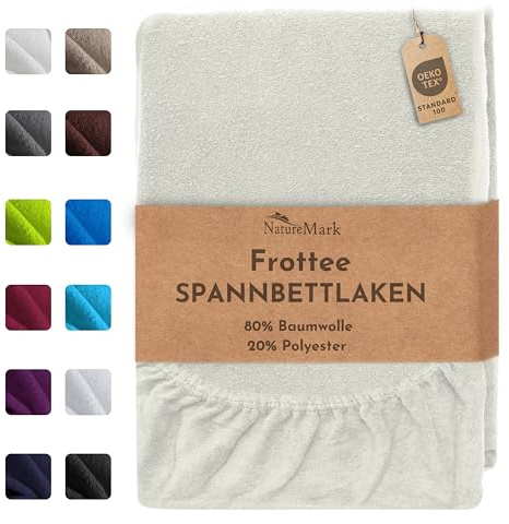 NatureMark Frotté Lakan med resår – Mjukt och andningsbart, hudvänligt, praktiskt och lättskött, hållbart och slitstarkt, 80% bomull & 20% polyester, 90x190-100x200 cm, Natur/Kräm