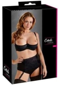Cottelli Collection Plus - verführerische Reizwäsche für Damen, erotischer, leicht gefütterter Bügel-Hebe BH, Dessous mit Seitenbügeln zur Verführung des Partners, schwarz