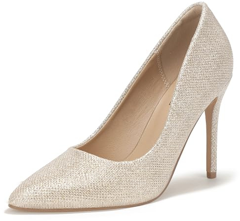 IDIFU Women's IN4 Classic Pointed Toe High Heels Pumps Wedding Dress Office Shoes (8 B(M) US, Gold Glitter)