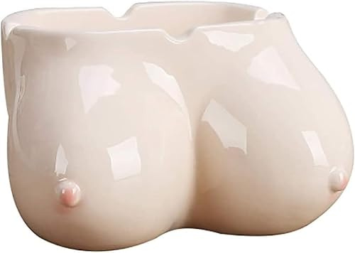 Ceramic Novelty Ashtray 11cm – Sculptural Body Design Smoking Ash Tray with Multiple Cigarette Rests – Gloss Glazed Tabletop Ashtray for Home Bar Lounge Man Cave Décor (JR1392)