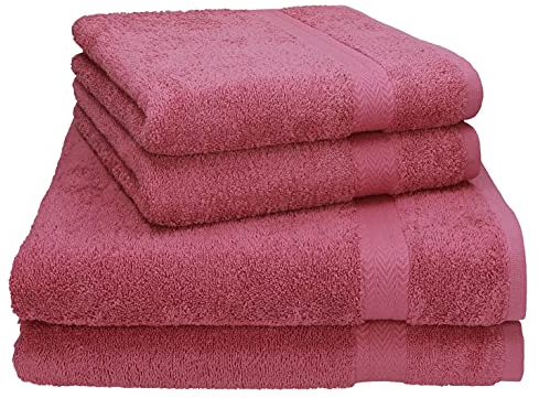 Betz 4-TLG. Handtuch Set Premium 100% Baumwolle 2 Duschtücher Duschtuch Größe 70 x 140 cm 2 Handtücher Handtuch Größe 50 x 100 cm (Beere)