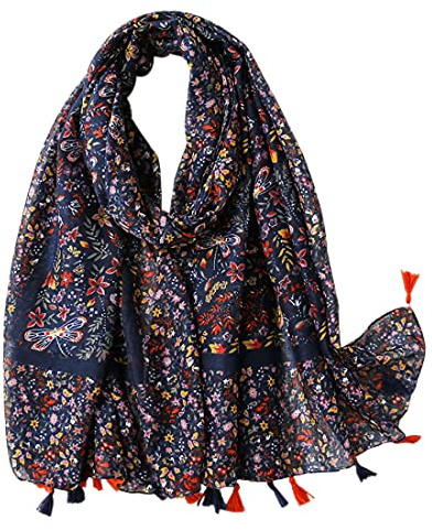 FAIRYGATE Ladies Scarfs for Women Lightweight Floral Printed Flower Scarf Fashion Tassel Scarves Shawls and Wraps for Party Wedding and any Occasion 35009