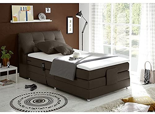 Lomadox Boxspringbett 120x200 cm Hotelbett Einzelbett Jugendbett elektrisch verstellbar in Artemis 7 Mokka
