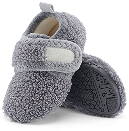 LACOFIA Zapatillas de Estar por Casa Bebé Pantuflas Peluche Niña Zapatos Calcetines Antideslizantes de Invierno Niños Gris 21.5/22 EU(Talla Fabricante 24/25)