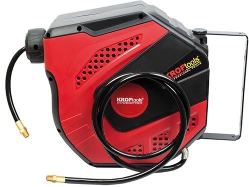 Kroftools Enrouleur Automatique Air Comprimé 15M - Tuyau 15 mètres + 1.5 m - Ø intérieur 8 mm - Fixation Murale