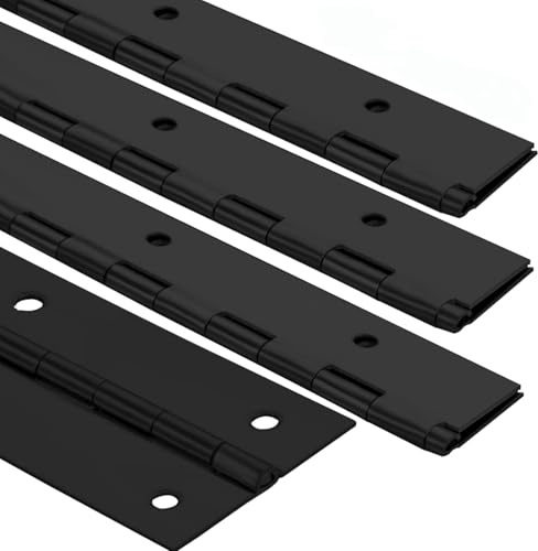 4Pack Heavy Duty Piano Hinge, 2 Open Width x 16 Continuous Hinges, 0.06 Thick Stainless Steel with Holes, Black Furniture Hinges for Cabinet Door Cases Woodworking