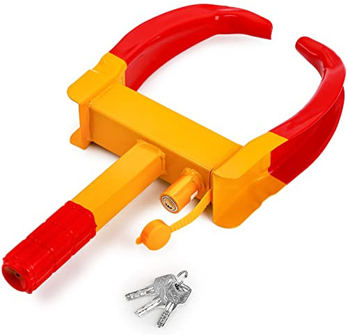 Hedume Wheel Clamp Lock with 3 Keys, Universal Security Tire Locks Anti Theft Lock, Adjustable Heavy Duty Trailei Locks for Car, Truck, Trailers, Camper Car, Van Truck (Red-Yellow)