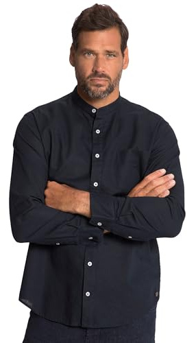 JP 1880 Menswear L-8XL, Camicia a Maniche Lunghe, Misto Lino, Colletto Alto, Modern Fit 790394, Blu Oltremare Scuro, 7XL