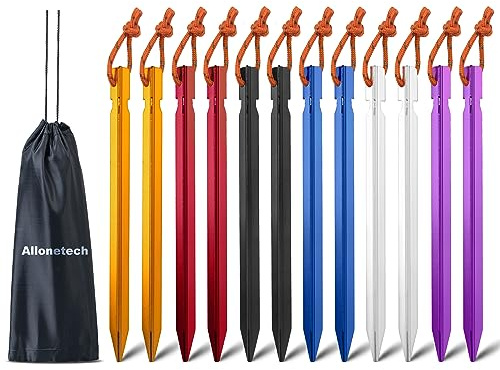 Paquete de 12 estacas para tienda de campaña, 7075 estacas de aluminio para tienda de campaña, estacas ligeras y resistentes, accesorios de camping (multicolor)