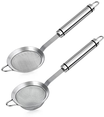 ds. distinctive style Setaccio da cucina a maglia fine 304 in acciaio inox 3 pollici, set da 2 colino a mano con manico, anche per setacciare zucchero, farina, spezie ed erbe aromatiche