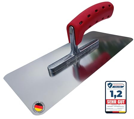 BACHSAM® Hochwertige Edelstahl Glättekelle 280mm x 130mm, mit Softgriff/ergonomischer Griff Glättspachtel, Putzspachtel Glättscheibe - Traufel, hergestellt in Deutschland.
