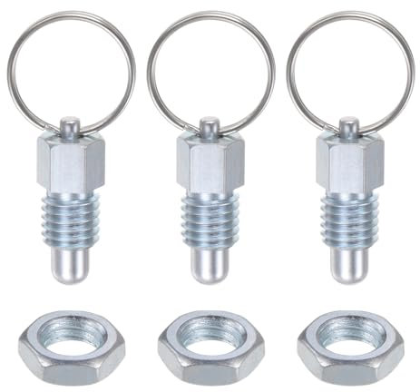 QUARKZMAN 3 Piezas de Pasador de Resorte con Anillo de Extracción Rosca M12*1.75 Longitud 0.51 Pasador Diámetro 8Mm Cabeza Redonda Acero al Carbono Retráctil No Bloqueable