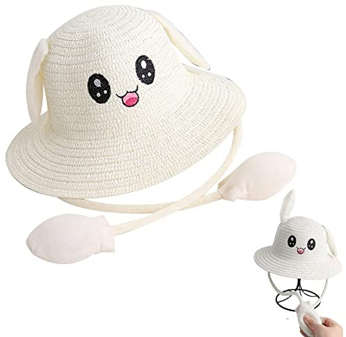 Tsffae Chapeau De Pêcheur pour Enfants, Chapeau De pour Bébé, Oreilles De Lapin Mobiles, Chapeau De Paille pour Enfants, Pare- De Sortie D'été, Chapeau De Fête Cosplay