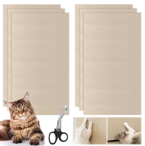Selbstklebend Kratzbretter Katze, 5 Stück Kratzteppich Katze Wand, Kratzmatte Katze, kratzschutz Sofa, Kratzmatten, Katzenkratzbretter, Kratzbrett Katzen(30 * 60cm,Khaki)