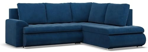 Mebligo - Ecksofa mit Schlaffunktion und 2 Bettkasten Cord - Dunkelblau 230x89x200 (BxHxT) FORESTA - Rechts Eckcouch, Sofas & Couches, Couch L Form, Cauchsofa, Sofa Wohnzimmer, Ecke Sofa