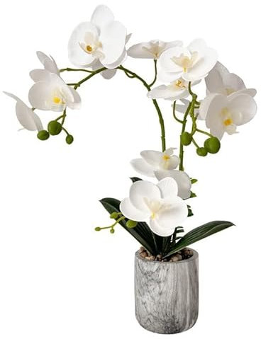 Fake Orchids Flowers in Pot Bendable Faux Orchids Artificial Flowers Washable Silk Orchid Phalaenopsis Decor for Home Wedding Table Centerpiece Bathroom Office (1 pot white)