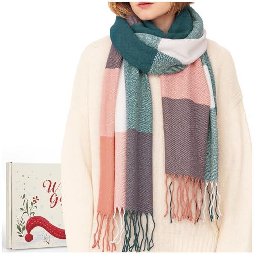 Chalier Fashion Bufanda Invierno Mujer Embalaje en Caja de Regalo Bufanda a Cuadros Manta de Gran Tamaño Chal Cachemira Cálido para Mujer Regalo Secreto Navidad
