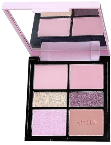 Pink Eyeshadow Palette, 6 Colour Glitter Purple Eyeshadow Palette, Highly Pigmented Matte & Shimmer Make-Up Palettes with Mirror, Long Lasting Eye Shadow Pallets for Women