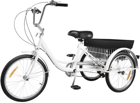 Beaudreaul Trehjuling för vuxna, 20 tum 8 växlar trehjuling, 3-hjuls cykel med korg förvaringsväska 110 kg lastkapacitet shoppingtrehjuling lastcykel, för shopping, picknick, resor
